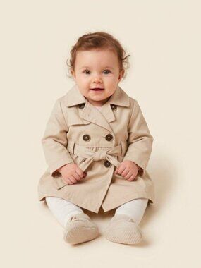 Tahari Baby Trench Coat 3-6 Months Double Breasted Beige Belted
